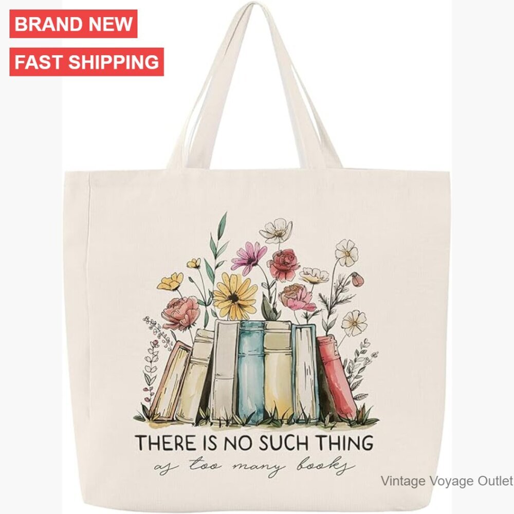 Canvas Tote Bag For Books, Readers, Teachers, 14x14 Inches, Durable Cotton